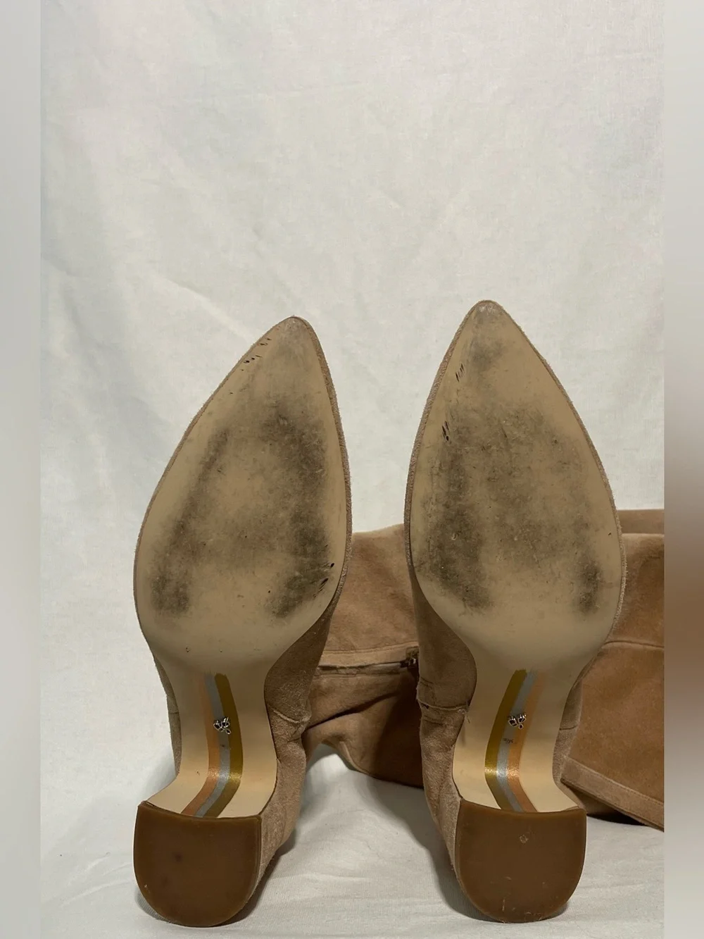 Sam Edelman Hai Suede Knee-High Boots Camel Tan Pointed Toe Block Heel